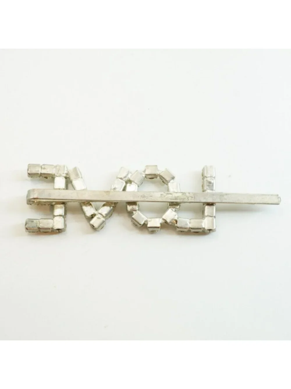 Vintage Silver Tone Rhinestone LOVE Hair Clip Barrette Romantic Valentine's